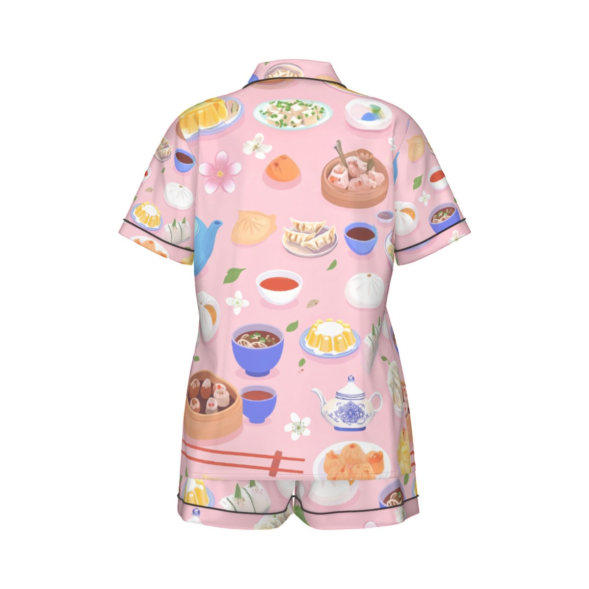 All-Over Print Women's Imitation Silk Pajama Set With Short Sleeve
