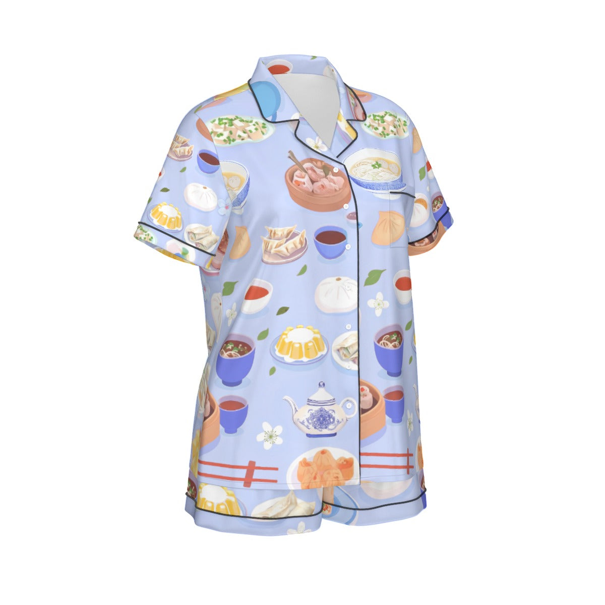 Yum Cha Shorty Satin Pajamas - Blue