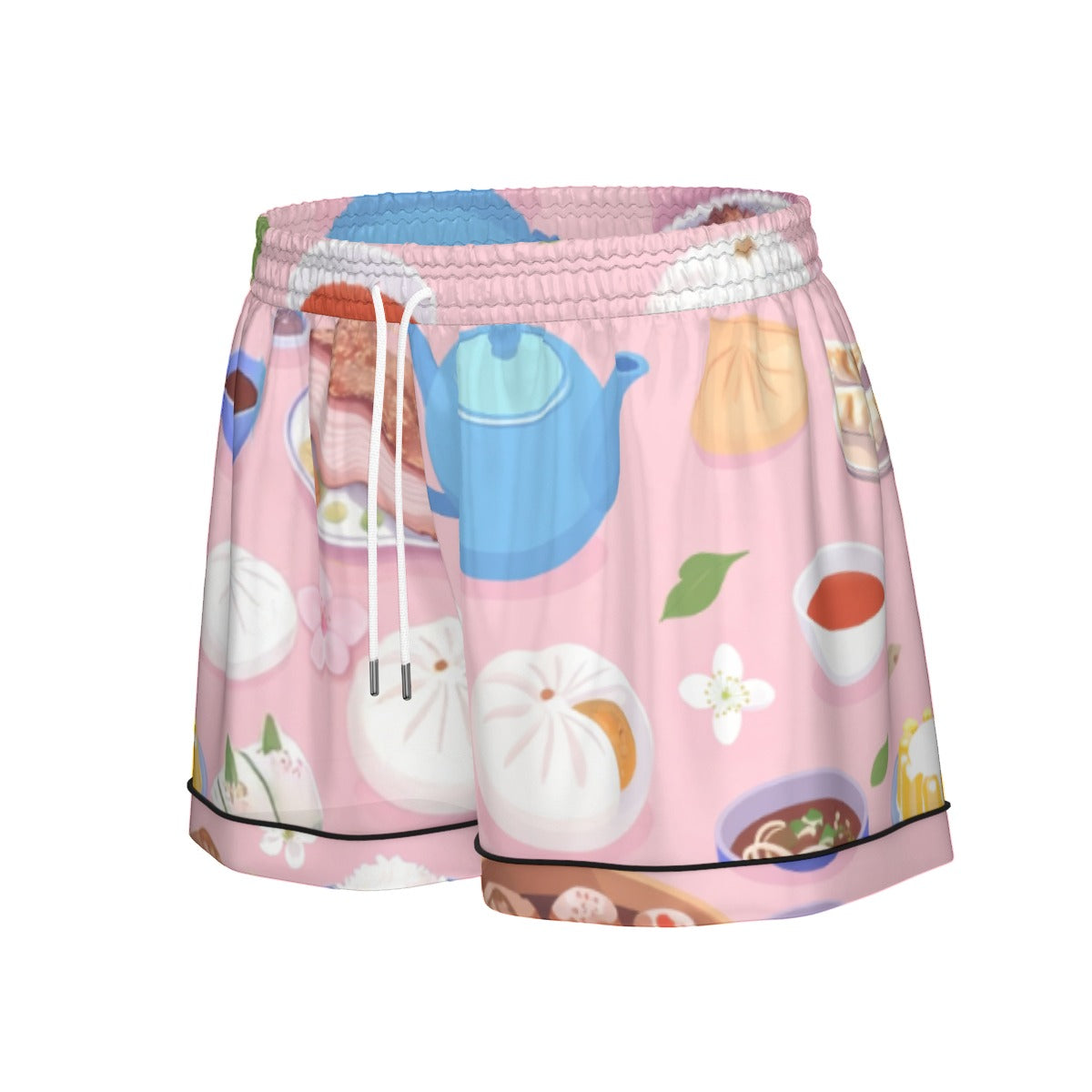 All-Over Print Women's Imitation Silk Pajama Set With Short Sleeve