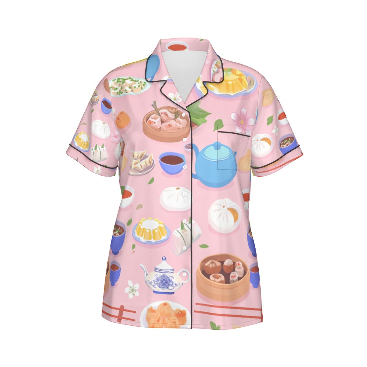 All-Over Print Women's Imitation Silk Pajama Set With Short Sleeve