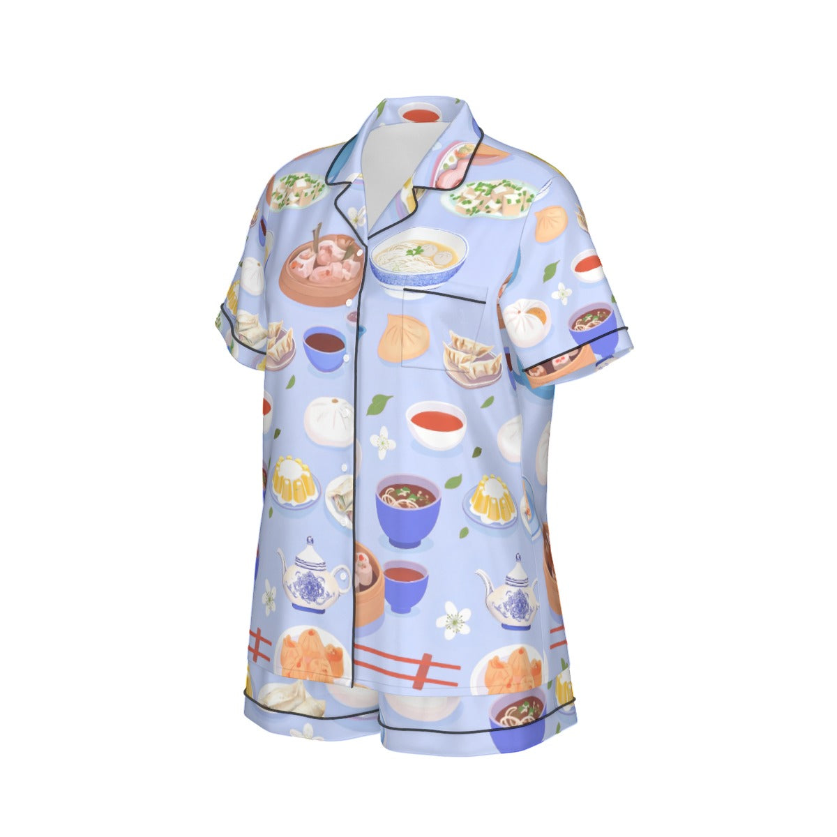 Yum Cha Shorty Satin Pajamas - Blue