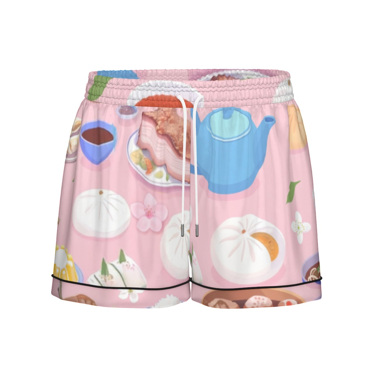 All-Over Print Women's Imitation Silk Pajama Set With Short Sleeve