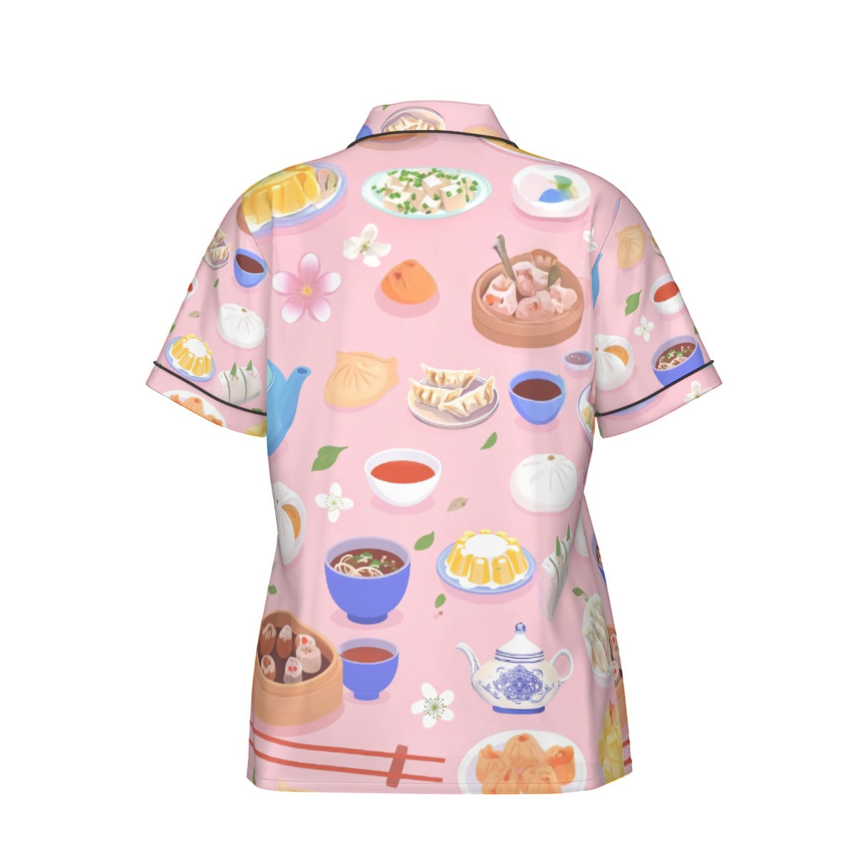 All-Over Print Women's Imitation Silk Pajama Set With Short Sleeve