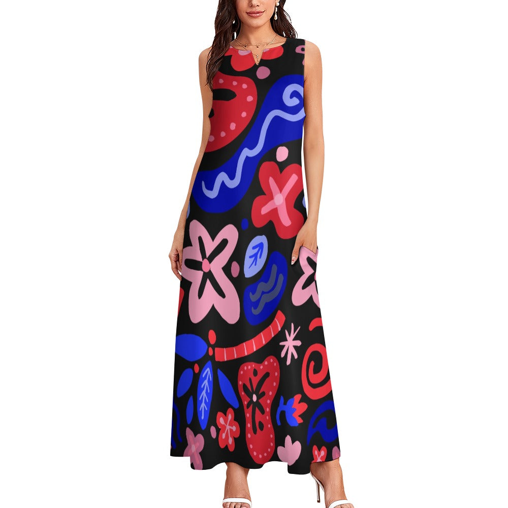 Abstract Botanicals Long Elegant Dress