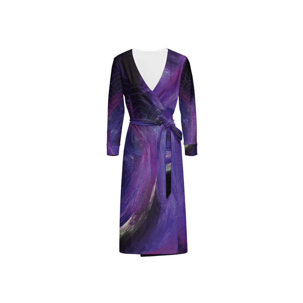 Women's ¾ Sleeve Wrap Dress Brushes - Purple