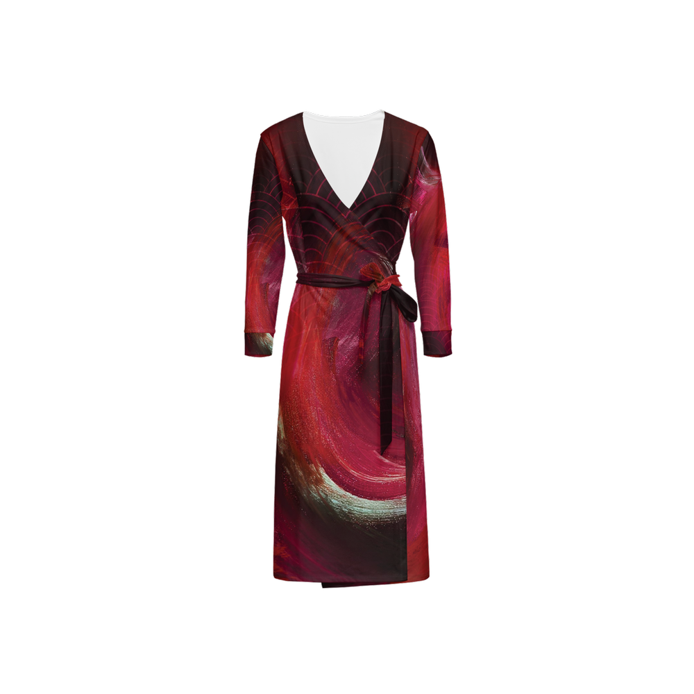 Women's ¾ Sleeve Wrap Dress Brushes-Red