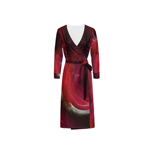 Women's ¾ Sleeve Wrap Dress Brushes-Red