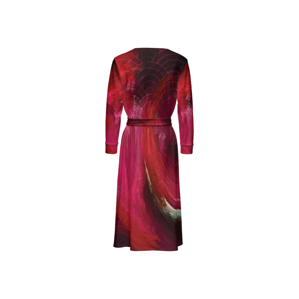 Women's ¾ Sleeve Wrap Dress Brushes-Red